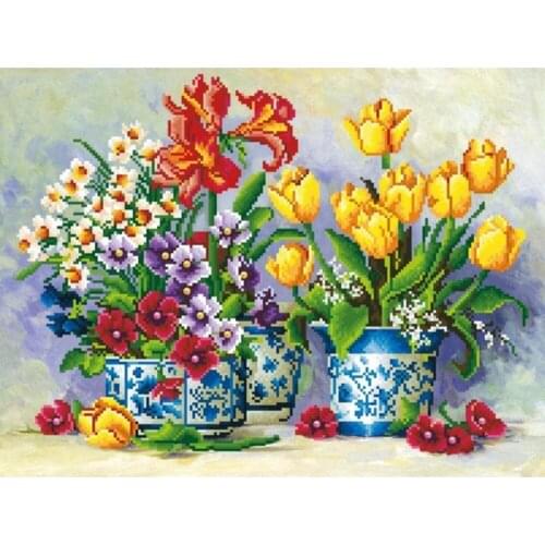 Floral Flower DIY Embroidery 11CT Cross Stitch Kits Needlework Craft Set Printed Canvas Cotton Thread Home Decoration For Room
