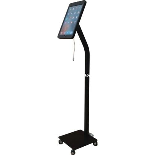 For iPad pro 12.9" floor stand support secure display lock kiosk security holder with anti-theft locking enclosure with wheels