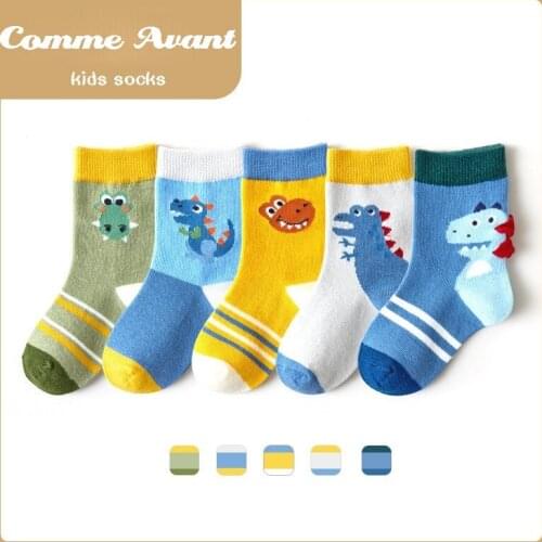 5 Pairs/pack Boy Socks 21 Autumn Winter New Children Socks Baby Cotton Socks Students Boys Socks Cartoon Dinosaur Boy Socks