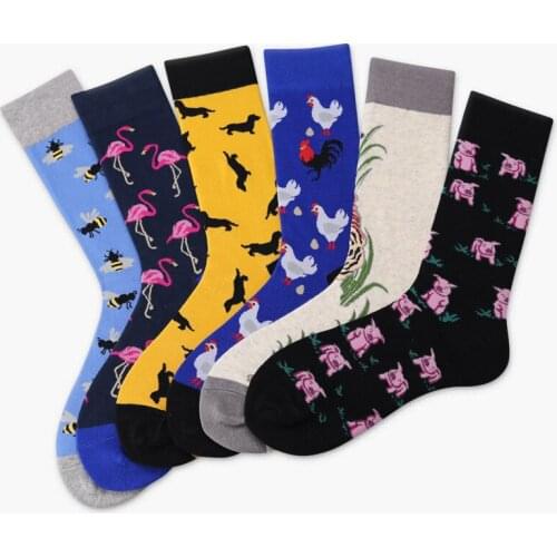 Men Big Size Crew Skateboard Socks Animal Flamingo Dog Pig Quality Novelty Combed Art Cotton Funny Men Socks For Mens Gifts