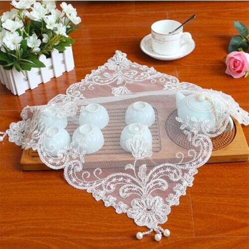 2021 New lace beads white embroidery table place mat placemat drink Cup mug tea coffee coaster doily pad wedding dining kitchen