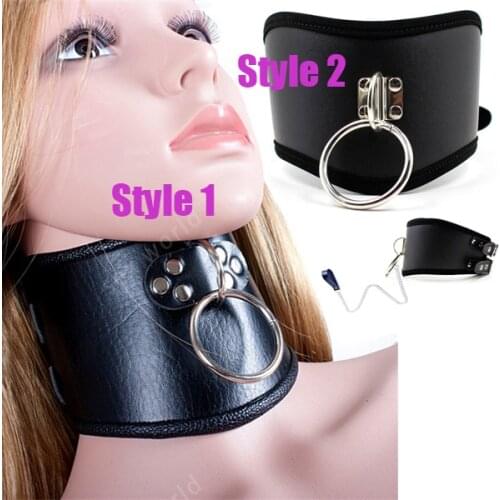 SM Choking Sex Bondage Neck Collar With Metal Chain Sex Toy Leather Chastity Posture Collar Neck Stretch Gothic Cosplay Costume