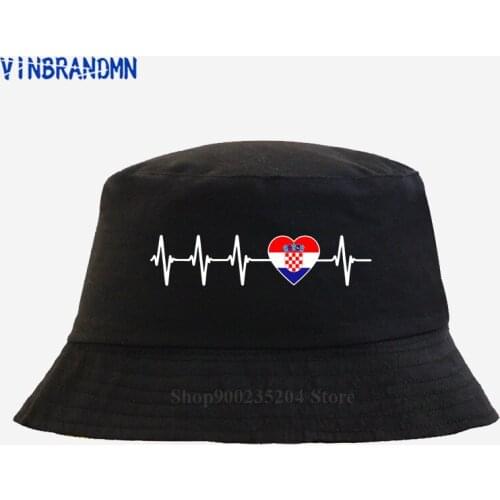 New summer Croatian Heartbeat Bucket hats I Love Croatia Country Flag Heart Family unisex hats casual Summer cotton fishing hats