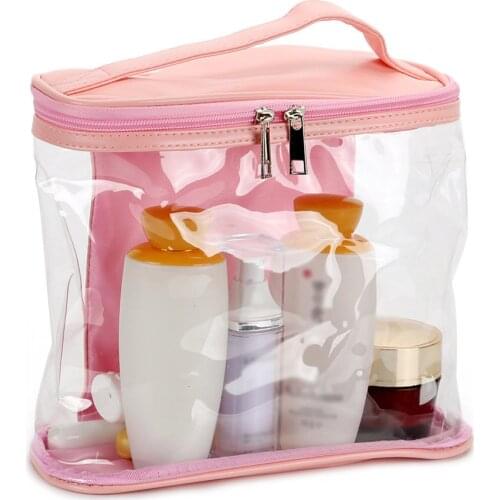 Hot Sale PU PVC Transparent Cosmetic Organizer Handbag Travel Women Lady Makeup Bags Make Up Tool Storage Bag Cheap Popular