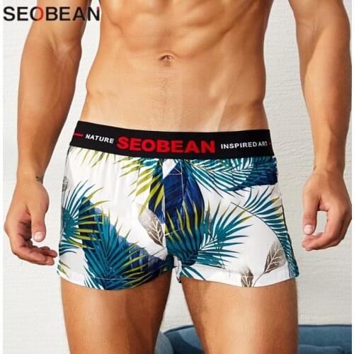 SEOBEAN Young Fashion Mens Boxers Flower Shorts Sexy Penis Bag Men Boxer Shorts Home Loose Underpants Youth Male Underwear