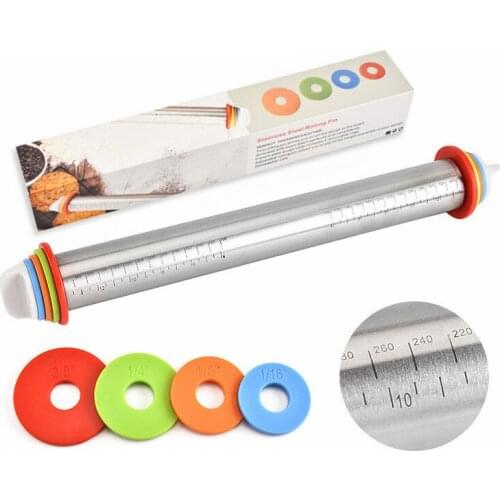 1pc Multi-function 4 Adjustable Discs Rolling Pin Stainless Steel Dough Dumplings Noodles Pizza Creative Making Tools K223
