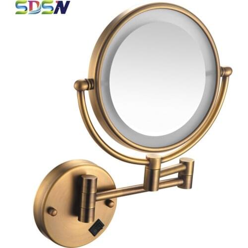 LED Bathroom Mirrors SDSN Antique Bathroom Make Up LED Mirrors Quality Brass Bathroom Mirror Inwall Mounted Gold LED Mirror