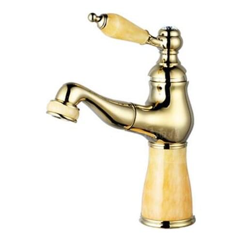 Vidric fashion jade and brass construction gold finished bathroom basin faucet,sink tap mixer with pull out shower head