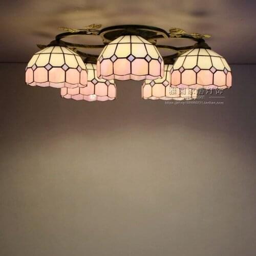 Vintage Retro Mediterranean Ceiling Lamps AC110V-220V Stained Glass Aisle Hotel Restuarant LED Balcony Lamp Lighting