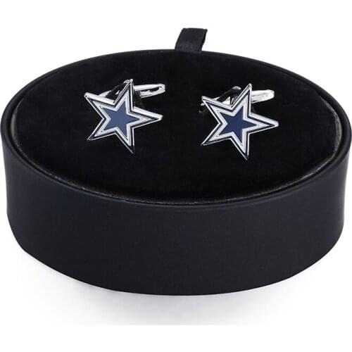 DY high quality brass material deep blue Pentagram Cufflinks black leather box set men French Cufflinks Gift Set FREE SHIPPING