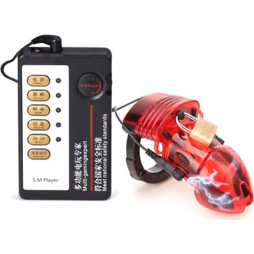 Adult Diary Electro Shock Chastity Cage Electro Penis Stimulation Cock Cage With Adjustable Ring Sex Toys For Men CB6000