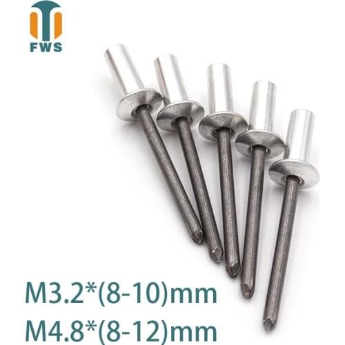 10 PCS M3.2/M4.8 DIN EN ISO 15973 GB /T 12615.1 Aluminum Steel Closed End Blind Rivets With Break Pull Mandrel Protruding Head
