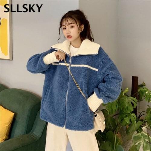 Sllsky Hoody Women Hoodie Lamb-like High Collar Winter 2020 Loose Plush Thicken Coat Warm Casual Korean Student Outerwear Tops
