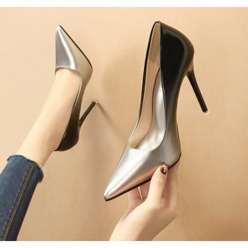 2020 Shadow Women Shoes Pointed Toe Pumps Patent Leather Dress Wine Red 11CM High Heels Boat Shoes Wedding Shoes Zapatos Mujer