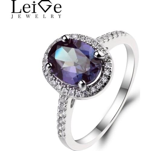 Leige Jewelry Oval Cut Lab Alexandrite Ring Wedding Rings 925 Sterling Silver Color Changing Fine Gemstone June Birthstone Gifts