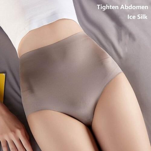 Womens underwear high waist plus size tighten abdomen female panties sexy hip lift seamless lace ladies lingerie ice silk
