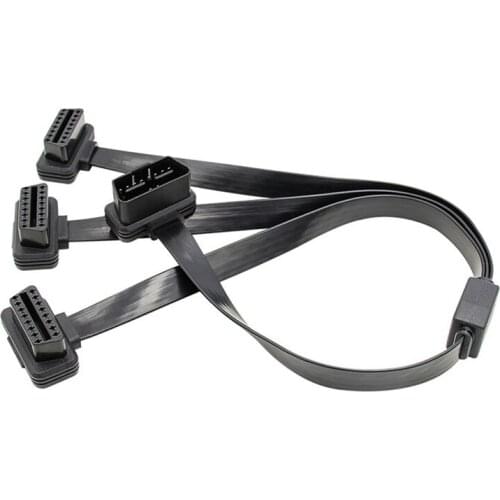 1 IN 3 Converted Cable OBD2 Flat Extension Cable With 16Pin connected 4FT OBD2 Male to three female elbow Extension Cable