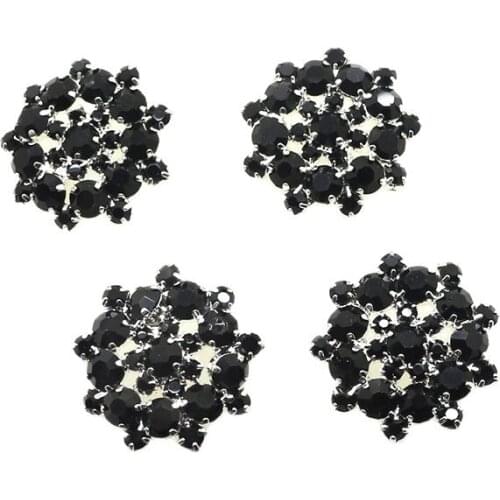 10pcs/lot 21mm Black Hollow Flower Artificial Crystal Metal Shank Button Diamond Buttons for Clothes Dress Wedding Craft Decor