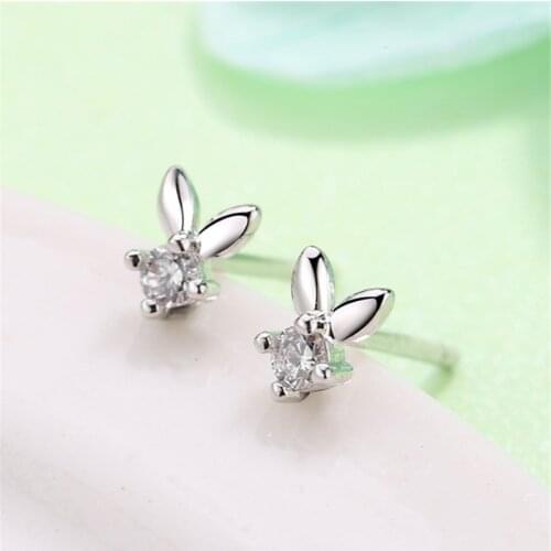 2019 Womens Earring Zircon Fashion Jewelry Tibetan Sliver Funny Errings Cute Mini Petite Rabbit Kid Ear Studs Free Shiping