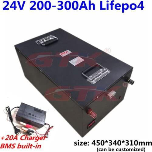 24V 220ah 230ah 250ah 260ah 280ah 300ah 320ah LiFepo4 lithium battery with BMS for Inverter Solar RV backup power+20A Charger