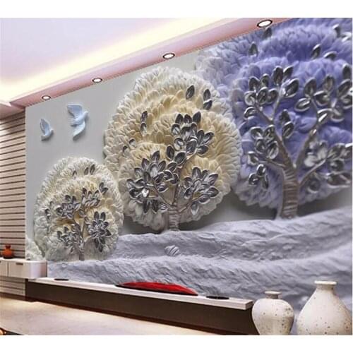 Beibehang Customized 3D Mural Fashion Living Room Bedroom Exquisite Jade Crane Peach Tree Marble Background Home Decoration