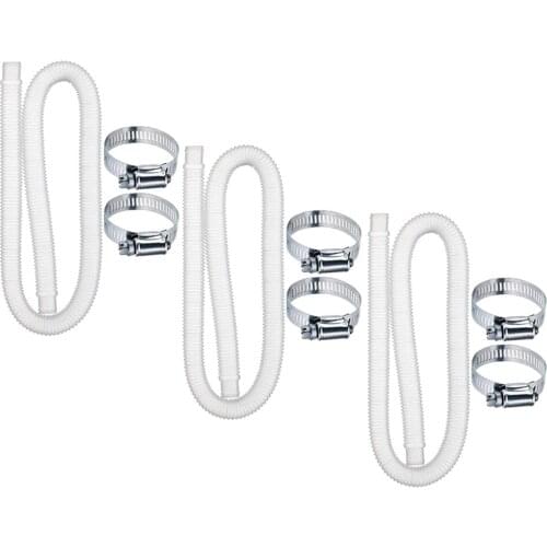 3x Replacement Hose 32mm Pool Pump / Filter 1.5m Long + 2 Clamps