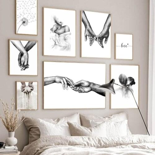 5D Full Drill Diamond Painting Black White Romantic Hand In Hand Diamond Embroidery Love Quotes Cross Stitch Mosaic Home Decor