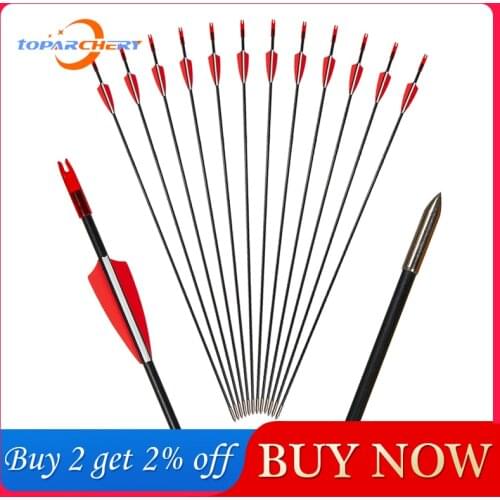 6/12/24PCS Fiberglass Arrows 31inch Spine 750 Diameter 6mm Hard Steel Arrowheads for Recurve/Compound Bows Archery Hunting