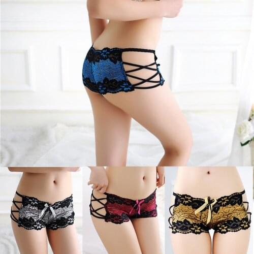 6 colors/strap sexy lace perspective fashion bandage jacquard panties low waist womens boxer trousers color matching langerie
