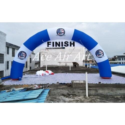 8m wide Round blue and white strip inflatable finish line arch with removable banner for USA
