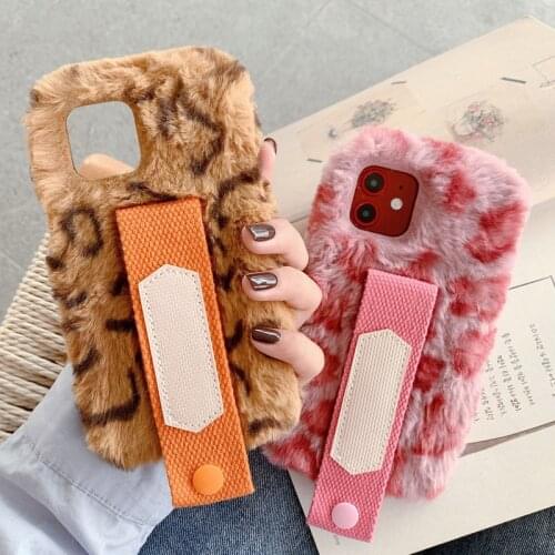 Phone Case with Wrist Strap for LG G5 G6 G7 G8 Q6 Q7 V10 V30 V50 K8 K11 LV3 LV5 Stylo 4 5 Furry Shell Soft Cover Protection Back