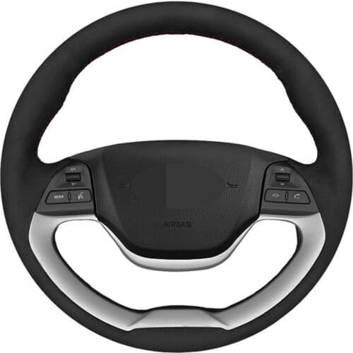Car Steering Wheel Cover DIY Hand-stitched Black Suede For Kia Morning 2011 2012 2013 2014 2015 2016 Picanto 2012 2013 2014 2015