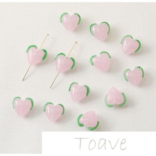 Colored glaze love cream peach pink peach heart straight hole diy handmade beaded material accessories necklace bracelet