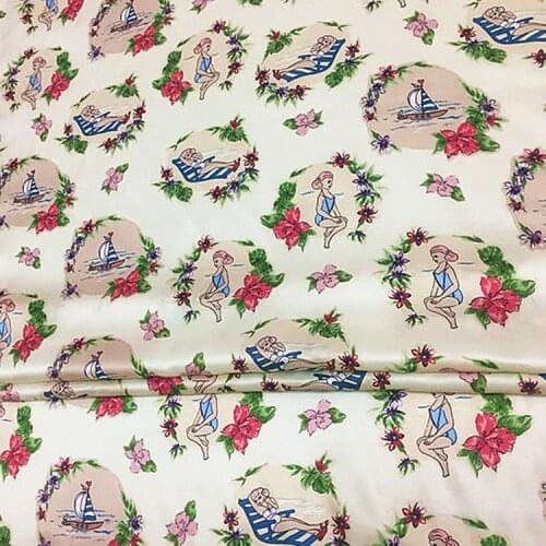 Floral and beach print silk cotton satin fabric very comfortable smoothly and soft ,SCT757