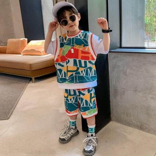Children Breathable Tracksuit Outfit Boys Casual Sportswear Teens Print T-shirt+ Shorts 2pcs Set Kids Casual Thin Clothing Suits