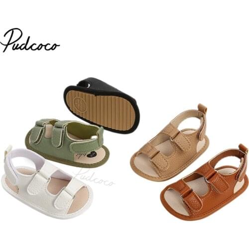 Baby Boys Girls Leather Sandals, Anti-Slip Sole Solid Color Flats First Walking Shoes