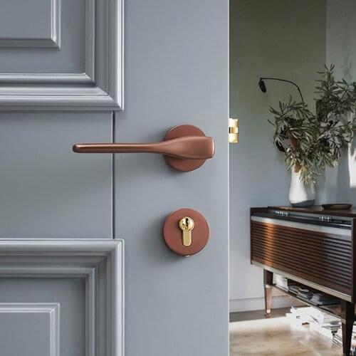 Modern Apartment Brass Mute Door Lock Indoor Split Deadbolt Lock Bedroom Security Door Handle Locks Furniture Hardware Supplies