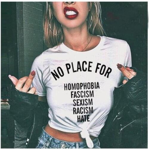 No place for homophobia Tumblr Hipster T-Shirt Fashion Short Sleeve Letter Printed Tops Trendy Slogan Popular Tee Cotton Outfits