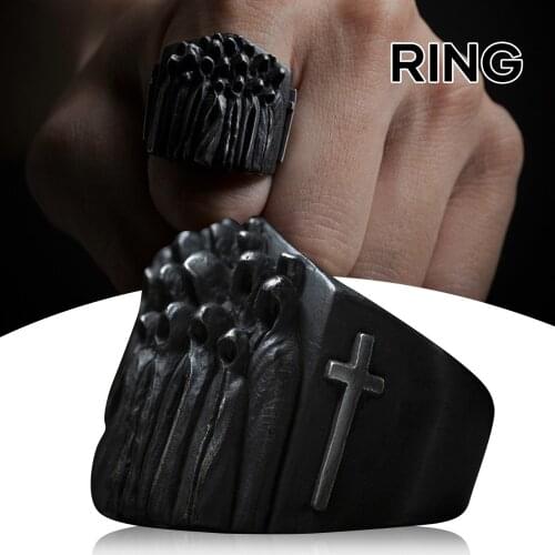 Black Ring For Man Soul Reaper Ring For Men Religious Carving Open Ring With Cross Pattern Alloy Finger Jewelry Punk Style Gift