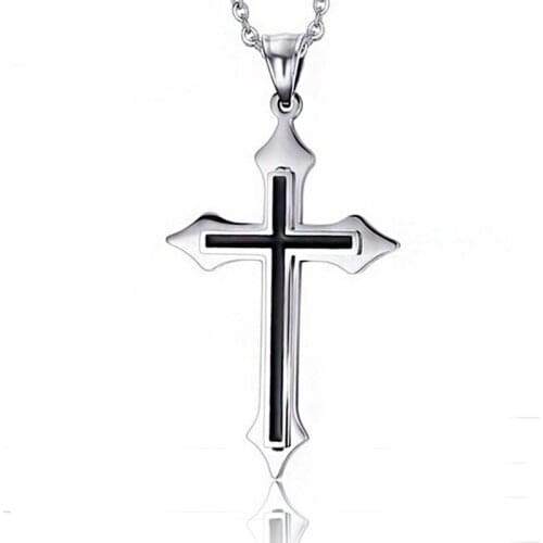 Mens Necklaces Cross Pendant Stainless Steel Christianity Necklace Black Gifts for Men Accessories Necklace Jewelry on The Neck