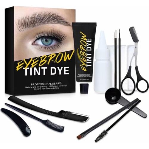 Hair Color Tint Permanent Brow Coloring Set Eyebrow Color Dye Cream Hair Dye with Mixing Brush Eyebrow Comb Brow Eye Brow Makeup