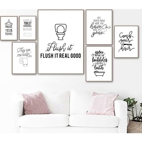 Funny Quote Toilet Paper Brush Teeth Bathtub Wall Art Canvas Painting Posters And Prints Wall Pictures For Bathroom Decor
