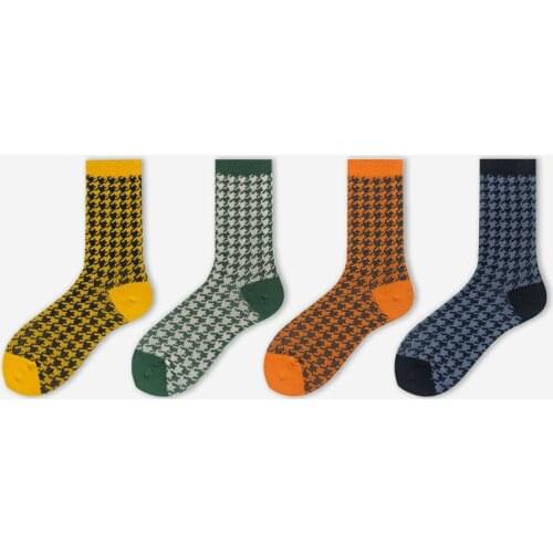 2019 Autumn Women Men Fashion Plaid Cotton Socks Korean Style Jacquard Weave High Quality Casual Ankle Socks 5 Colors
