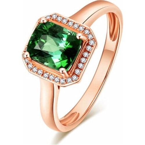 2021 New 18K Rose Gold Plated Square Green Diamond Ring, Gem Color Gem Open Ring Jewelry