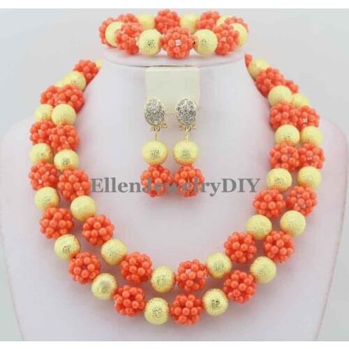 New Arrived Nigerian Wedding Coral beads jewelry Set Necklace Classic Women African Coral Beads Jewelry Sets W11276