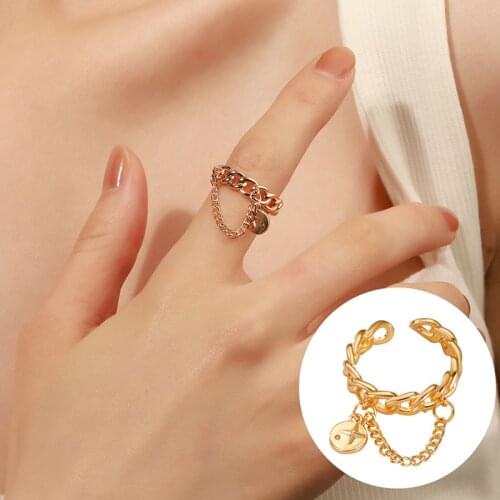 New Simple Fashion Star Chain Splicing Open Ring for Women Creative Personality Adjustable Gold Color Silver Color Couple Rings