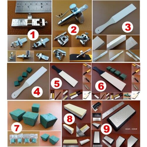 9kinds Leather Craft Swivel Carving Cutter Knife Border Strop Sharpener Guide Grindstone Tool Set - Edger Creaser Groover Skiver