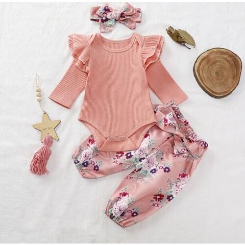 Newborn Infant Baby Girl Clothes Knitted Tops Romper+Flower Pants Autumn Long Sleeve Baby Clothing Outfits Set