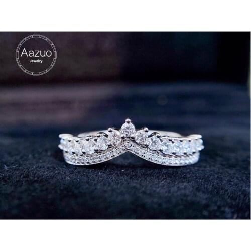 Aazuo Orignal 18K Solid White Gold Real Diamond 0.35ct Classic Fairy V Shape Line Ring Gift For Woman Engagement Birthday Party