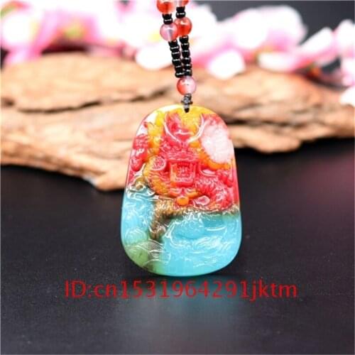 Hand Color Carved Jade Men Charm Necklace Gifts Chinese Dragon Fashion for Jewelry Jadeite Women Amulet Natural Pendant